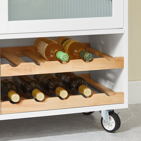 SoBuy FKW114-WN Centraal Keukeneiland, Keukenkast, Keukenrek, Keukenwagen, Keuken Werktafel, Buffetkast, Dressoir met Rubberhouten Blad