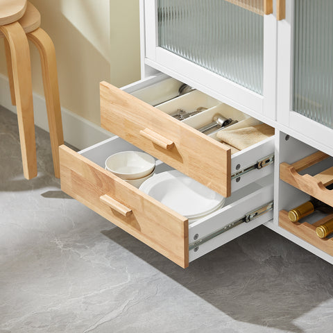 SoBuy FKW114-WN Centraal Keukeneiland, Keukenkast, Keukenrek, Keukenwagen, Keuken Werktafel, Buffetkast, Dressoir met Rubberhouten Blad