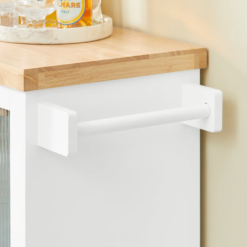 SoBuy FKW114-WN Centraal Keukeneiland, Keukenkast, Keukenrek, Keukenwagen, Keuken Werktafel, Buffetkast, Dressoir met Rubberhouten Blad