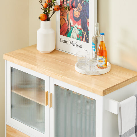 SoBuy FKW114-WN Centraal Keukeneiland, Keukenkast, Keukenrek, Keukenwagen, Keuken Werktafel, Buffetkast, Dressoir met Rubberhouten Blad