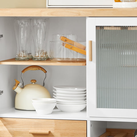 SoBuy FKW114-WN Centraal Keukeneiland, Keukenkast, Keukenrek, Keukenwagen, Keuken Werktafel, Buffetkast, Dressoir met Rubberhouten Blad
