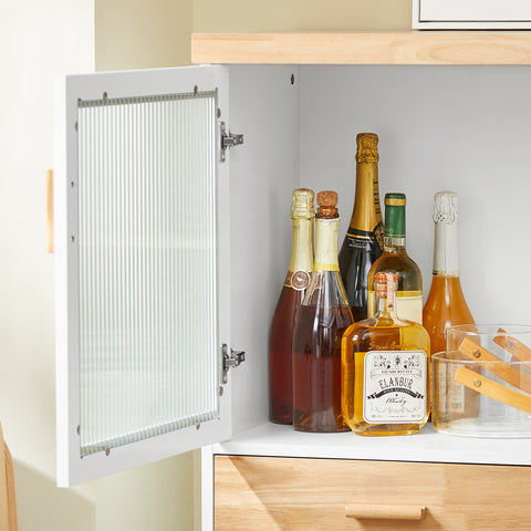 SoBuy FKW114-WN Centraal Keukeneiland, Keukenkast, Keukenrek, Keukenwagen, Keuken Werktafel, Buffetkast, Dressoir met Rubberhouten Blad