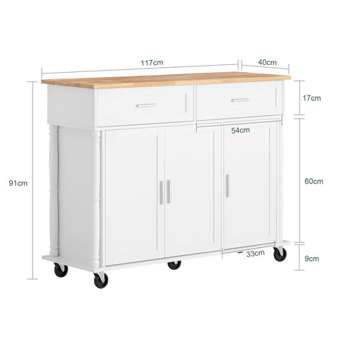 SoBuy FKW116-WN Eetkamerkast Keuken Trolley Keukenkast Keukeneiland Buffet Dressoir Serveerwagen Opbergkast met 2 Laden, 3 Deuren