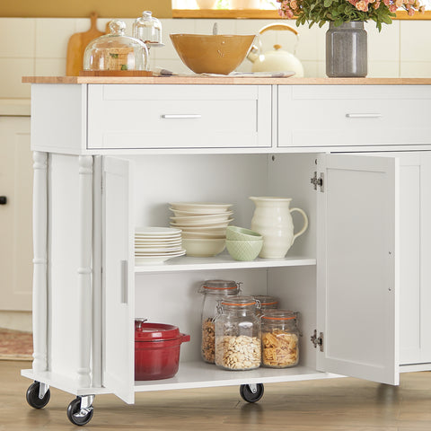 SoBuy FKW116-WN Eetkamerkast Keuken Trolley Keukenkast Keukeneiland Buffet Dressoir Serveerwagen Opbergkast met 2 Laden, 3 Deuren