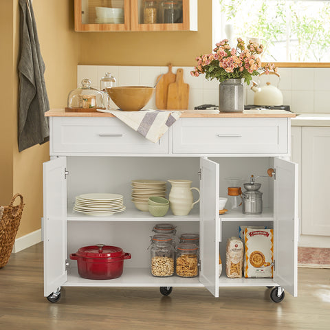 SoBuy FKW116-WN Eetkamerkast Keuken Trolley Keukenkast Keukeneiland Buffet Dressoir Serveerwagen Opbergkast met 2 Laden, 3 Deuren