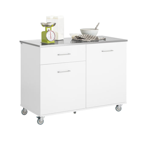 SoBuy FKW117-W Eetkamerkast Keuken Trolley Keukenkast Keukeneiland Buffet Dressoir Serveerwagen Opbergkast met 1 Laden, 2 Deuren