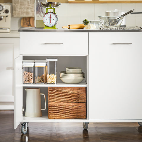 SoBuy FKW117-W Eetkamerkast Keuken Trolley Keukenkast Keukeneiland Buffet Dressoir Serveerwagen Opbergkast met 1 Laden, 2 Deuren