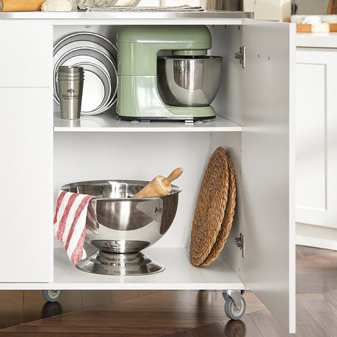 SoBuy FKW117-W Eetkamerkast Keuken Trolley Keukenkast Keukeneiland Buffet Dressoir Serveerwagen Opbergkast met 1 Laden, 2 Deuren