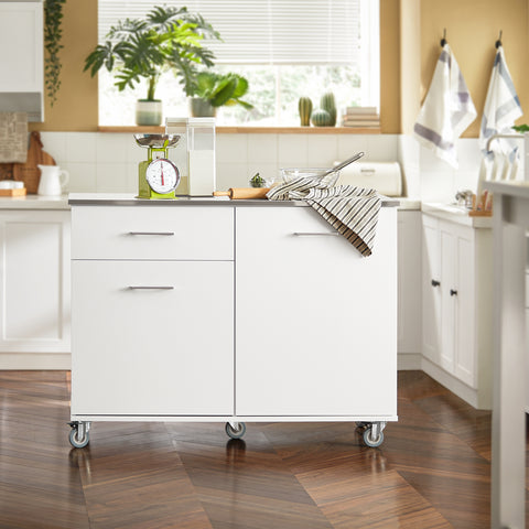 SoBuy FKW117-W Eetkamerkast Keuken Trolley Keukenkast Keukeneiland Buffet Dressoir Serveerwagen Opbergkast met 1 Laden, 2 Deuren