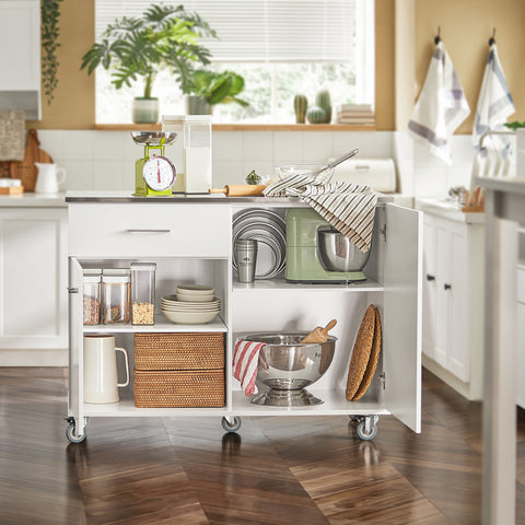 SoBuy FKW117-W Eetkamerkast Keuken Trolley Keukenkast Keukeneiland Buffet Dressoir Serveerwagen Opbergkast met 1 Laden, 2 Deuren