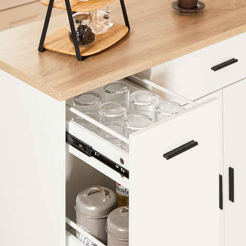SoBuy FKW126-WN Keukenwagen met wieltjes, keukeneiland, serveerwagen, dressoir, kast, keuken, met 2 laden, 2 deuren, theedoekhouder