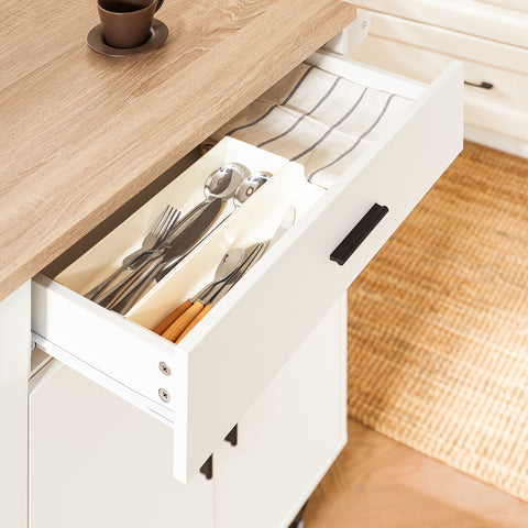 SoBuy FKW126-WN Keukenwagen met wieltjes, keukeneiland, serveerwagen, dressoir, kast, keuken, met 2 laden, 2 deuren, theedoekhouder