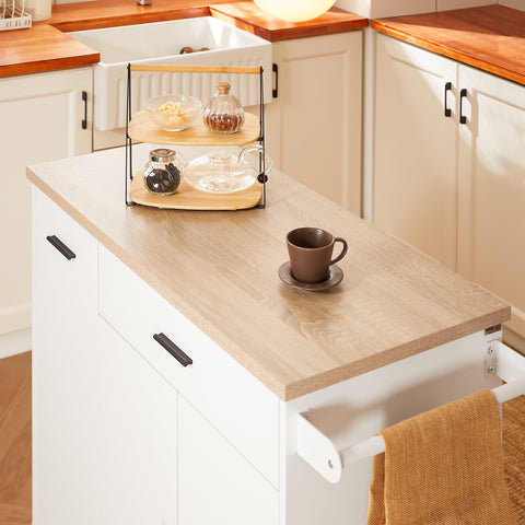 SoBuy FKW126-WN Keukenwagen met wieltjes, keukeneiland, serveerwagen, dressoir, kast, keuken, met 2 laden, 2 deuren, theedoekhouder
