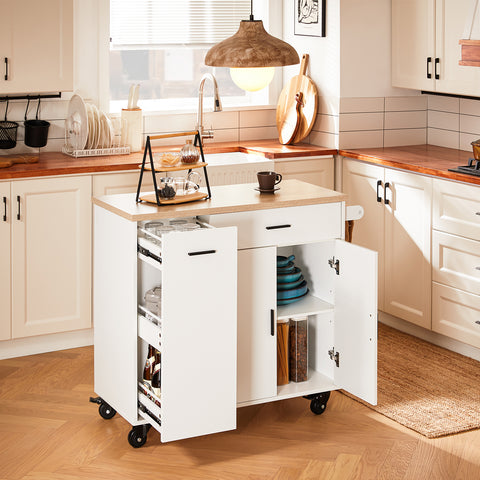 SoBuy FKW126-WN Keukenwagen met wieltjes, keukeneiland, serveerwagen, dressoir, kast, keuken, met 2 laden, 2 deuren, theedoekhouder