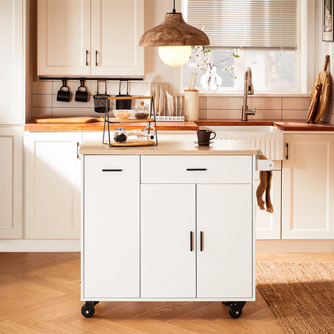 SoBuy FKW126-WN Keukenwagen met wieltjes, keukeneiland, serveerwagen, dressoir, kast, keuken, met 2 laden, 2 deuren, theedoekhouder