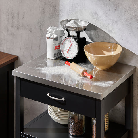 SoBuy FKW22-SCH Keukentrolley - Opbergruimte - Wielen - Kantoor - Servies - Zwart