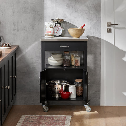 SoBuy FKW22-SCH Keukentrolley - Opbergruimte - Wielen - Kantoor - Servies - Zwart