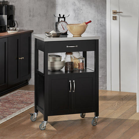 SoBuy FKW22-SCH Keukentrolley - Opbergruimte - Wielen - Kantoor - Servies - Zwart