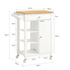 SoBuy FKW46-WN Keukentrolley Wit – Serveerwagen met Massief Houten Blad, Lade, Kast en 3 Planken