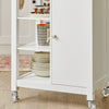 SoBuy FKW46-WN Keukentrolley Wit – Serveerwagen met Massief Houten Blad, Lade, Kast en 3 Planken