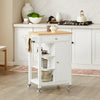 SoBuy FKW46-WN Keukentrolley Wit – Serveerwagen met Massief Houten Blad, Lade, Kast en 3 Planken