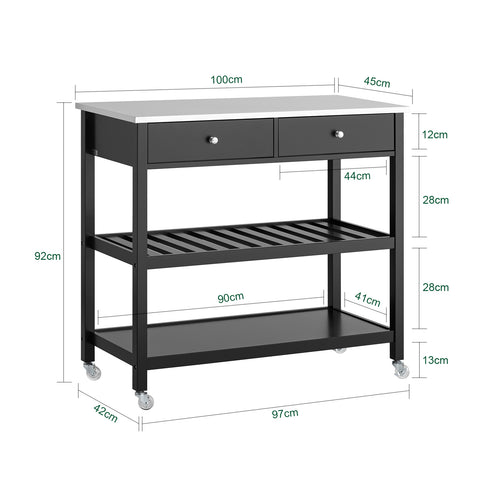 SoBuy FKW47-SCH Keukentrolley met roestvrij stalen plaat gangkast sideboard bijzettafel