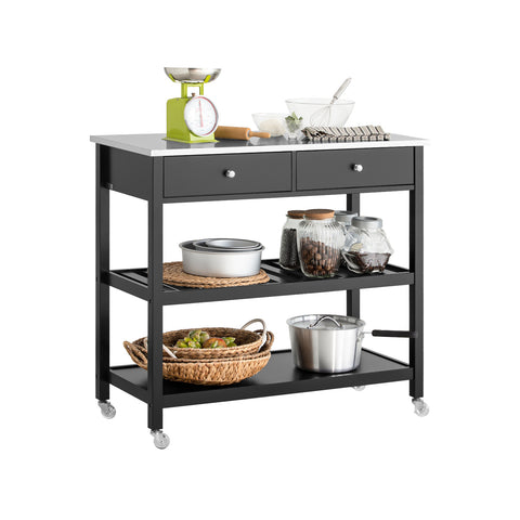 SoBuy FKW47-SCH Keukentrolley met roestvrij stalen plaat gangkast sideboard bijzettafel