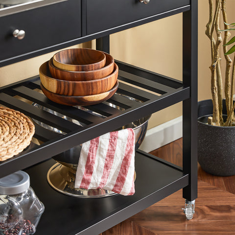SoBuy FKW47-SCH Keukentrolley met roestvrij stalen plaat gangkast sideboard bijzettafel