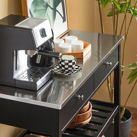 SoBuy FKW47-SCH Keukentrolley met roestvrij stalen plaat gangkast sideboard bijzettafel