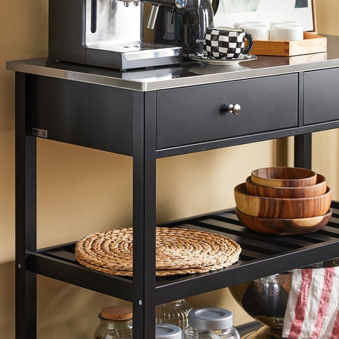 SoBuy FKW47-SCH Keukentrolley met roestvrij stalen plaat gangkast sideboard bijzettafel