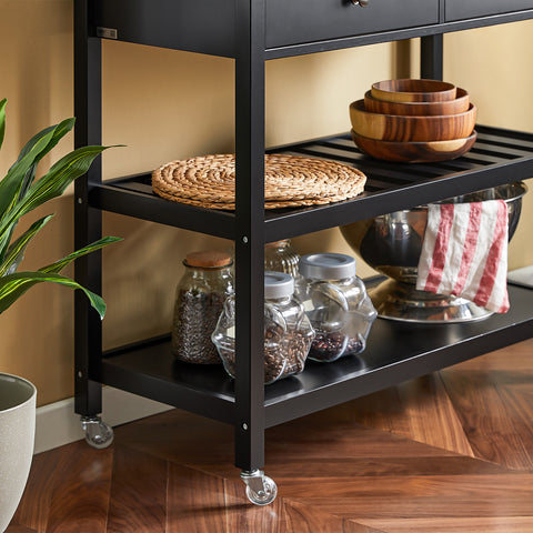SoBuy FKW47-SCH Keukentrolley met roestvrij stalen plaat gangkast sideboard bijzettafel
