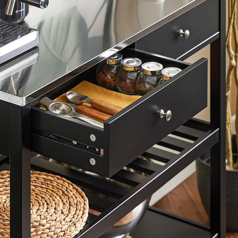 SoBuy FKW47-SCH Keukentrolley met roestvrij stalen plaat gangkast sideboard bijzettafel