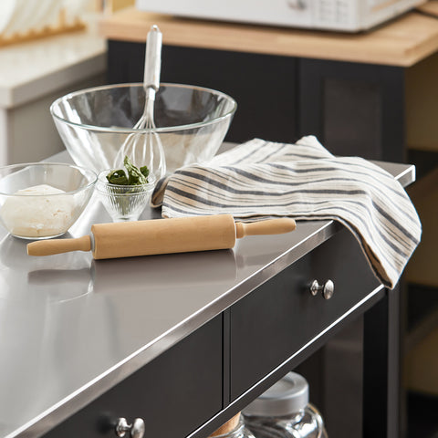 SoBuy FKW47-SCH Keukentrolley met roestvrij stalen plaat gangkast sideboard bijzettafel