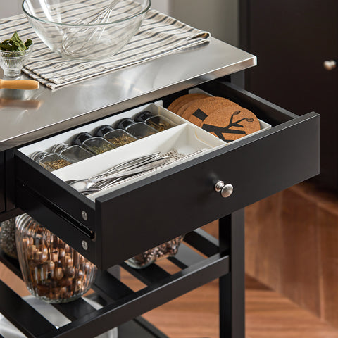 SoBuy FKW47-SCH Keukentrolley met roestvrij stalen plaat gangkast sideboard bijzettafel