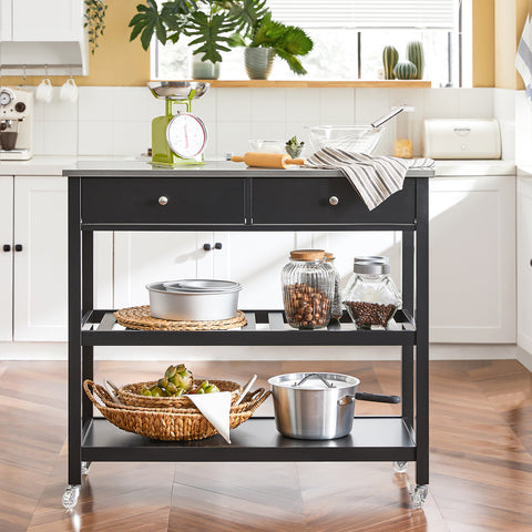 SoBuy FKW47-SCH Keukentrolley met roestvrij stalen plaat gangkast sideboard bijzettafel