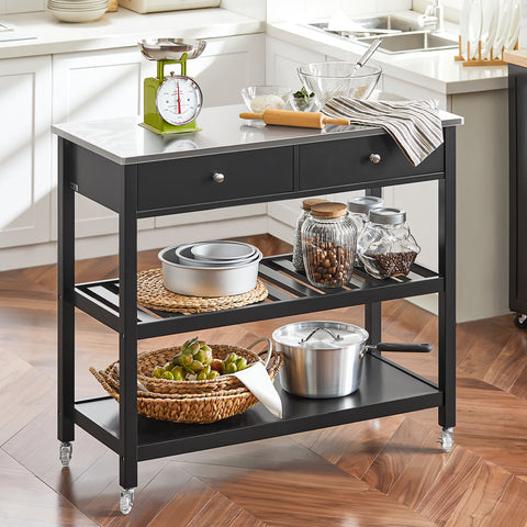 SoBuy FKW47-SCH Keukentrolley met roestvrij stalen plaat gangkast sideboard bijzettafel