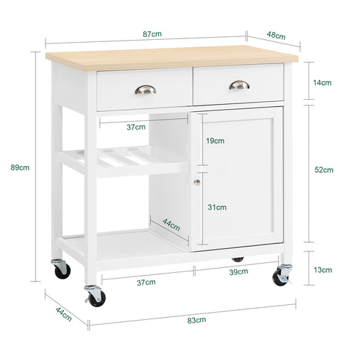 SoBuy FKW62-II-WN Keukentrolley Serveerwagen Keukenwagen Hout Wit