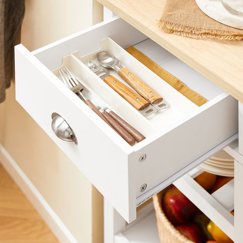 SoBuy FKW62-II-WN Keukentrolley Serveerwagen Keukenwagen Hout Wit
