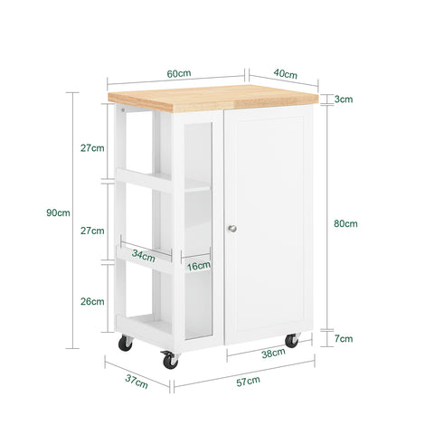 SoBuy FKW75-WN Keukentrolley Serveerwagen Trolley Kast Servies met 1 deur en 3 planken