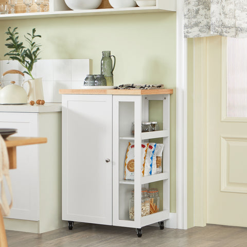 SoBuy FKW75-WN Keukentrolley Serveerwagen Trolley Kast Servies met 1 deur en 3 planken