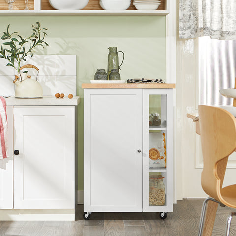 SoBuy FKW75-WN Keukentrolley Serveerwagen Trolley Kast Servies met 1 deur en 3 planken