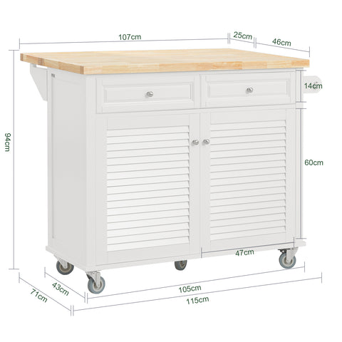 SoBuy FKW84-II-WN keukeneiland met 5 rollen keukentrolley met uitbreidbaar werkblad keukenkast serveerwagen dressoir op wielen
