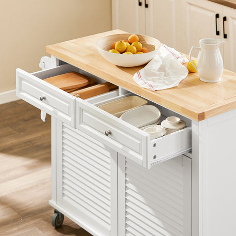 SoBuy FKW84-II-WN keukeneiland met 5 rollen keukentrolley met uitbreidbaar werkblad keukenkast serveerwagen dressoir op wielen
