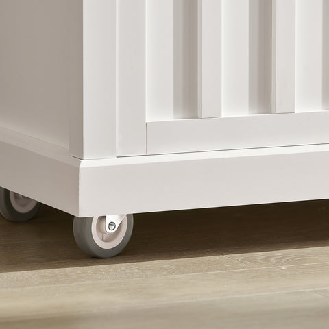 SoBuy FKW94-W Design Dressoir Mobiele Keukenkast Opbergruimte Keukenwage met RVS Plaat Flessenrek 2 Schuifdeuren en 2 Lades - Wit 116x46x95cm (bxlxh)