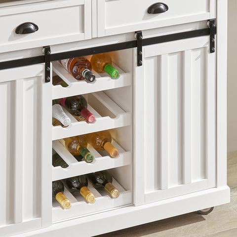 SoBuy FKW94-W Design Dressoir Mobiele Keukenkast Opbergruimte Keukenwage met RVS Plaat Flessenrek 2 Schuifdeuren en 2 Lades - Wit 116x46x95cm (bxlxh)