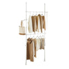 SoBuy FRG109-II-W Telescopisch Kledingrek met 2 Hangrails en Zijhaakjes – Wit, Verstelbaar 75–126 cm Breed, 200–295 cm Hoog