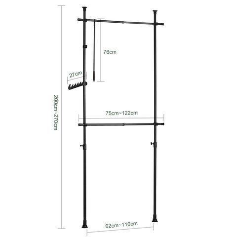 SoBuy FRG109-SCH Kledingrek | Klerenrailsysteem | Opbergsysteem | Zwart