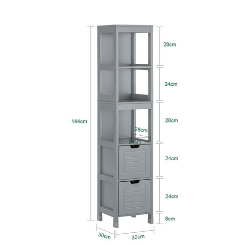 SoBuy FRG126-SG Badkamermeubel Hoge Kast voor Badkamer Badkamerrek met Voetkussen Badkamer - 2 Lades