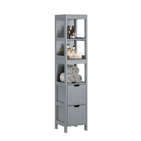 SoBuy FRG126-SG Badkamermeubel Hoge Kast voor Badkamer Badkamerrek met Voetkussen Badkamer - 2 Lades