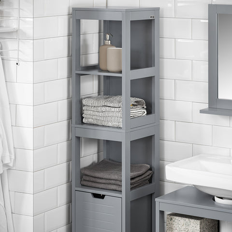 SoBuy FRG126-SG Badkamermeubel Hoge Kast voor Badkamer Badkamerrek met Voetkussen Badkamer - 2 Lades
